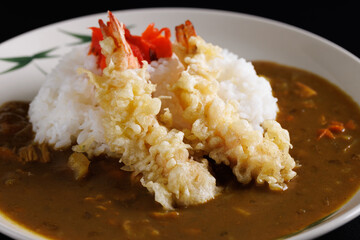 japanese tempura curry japanese food isolate in black background