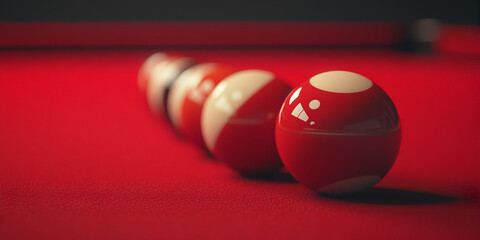 Colorful Billiard Balls Arranged on a Red Pool Table