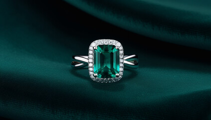 emerald ring with green velvet photography