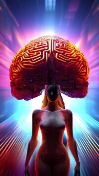 Vertical animation  brain light reflection background   woman connected . Neuroscience Brain connections nervous system  left and right brain Brains power neurons