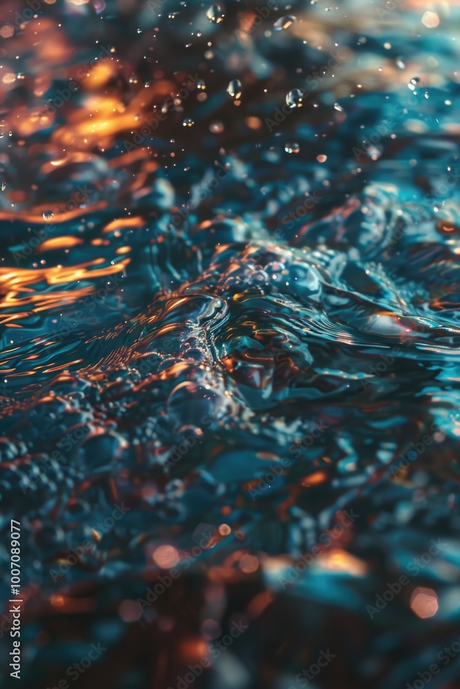 Poster a close-up view of water with visible bubbles, suitable for use in scenes where a calming or natural