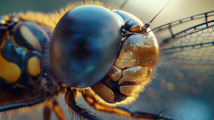 Extreme close up shot of dragonflys compound eye, showcasing intricate details and vibrant colors. image captures beauty and complexity of this fascinating insect