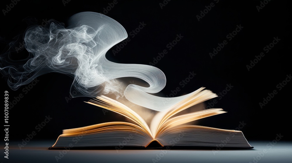 Poster a book with pages flipping in the wind, creating a sense of motion, symbolizing the flow of knowledg