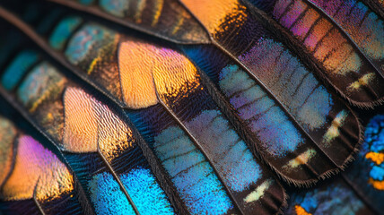 stunning close up of butterfly wings showcasing vibrant colors and intricate patterns. iridescent scales create mesmerizing visual effect, highlighting natures beauty