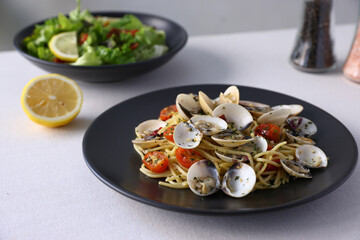 Pasta with clams Spaghetti alle Vongole. Italian food Traditional italian food seafood pasta with clams