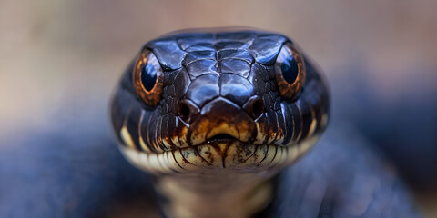 Intense Close-Up of a Black Snake in Natural Habitat