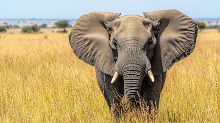 Fototapeta premium Majestic Elephant in Golden Grassland