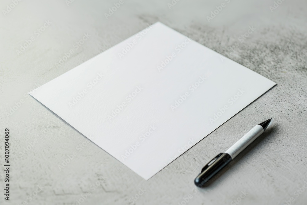 Poster a simple image showing a piece of paper and a pen on a table, suitable for use in educational or off