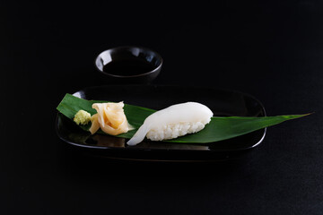 Ika sushi Squid Japanese food Japanese seafood isolated in black background