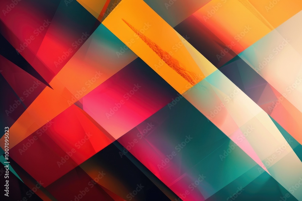 Poster abstract design featuring vibrant squares and lines on a bright background