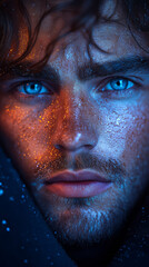 Obraz premium A portrait of a brutal attractive man with beard. Men's beauty and fashion. AI Generative