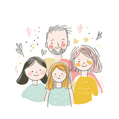 vector flat style parents hugging children on white background .Generative AI