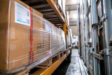 Obraz premium Boxes being loaded onto a truck for delivery in logistics center
