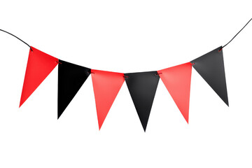 Fototapeta premium Colorful triangular bunting in red and black, perfect for festive decorations, parties, and celebrations.