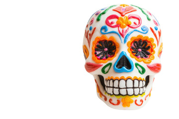 Obraz premium Colorful sugar skull featuring intricate designs, symbolizing the Day of the Dead celebration in Mexican culture.