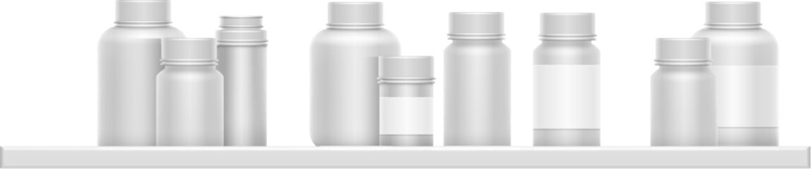 Medical bottles mockup. Different realistic drug containers