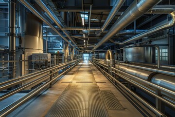 Obraz premium Milk processing plant flow pasteurization units for milk safety