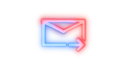 Glowing neon symbol, Neon icon mail forward symbol color transparent background