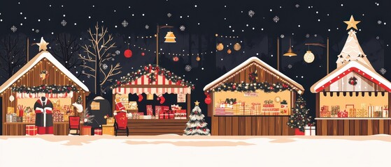 A Christmas market with a Christmas tree in the middle