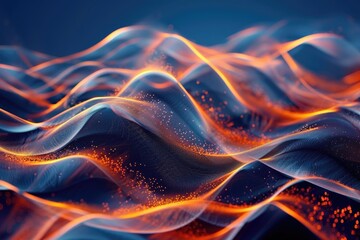 Fototapeta premium Close-up view of a fiery wave on a blue background, ideal for use in futuristic or sci-fi contexts