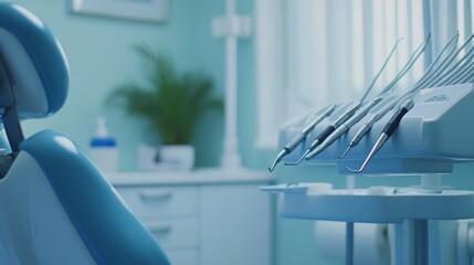 Fototapeta premium A dentist office banner featuring close-up shots of dental tools, offering a clinical tone. 