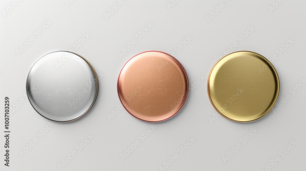 Poster a collection of three differently colored buttons on a white background, ideal for use in presentati