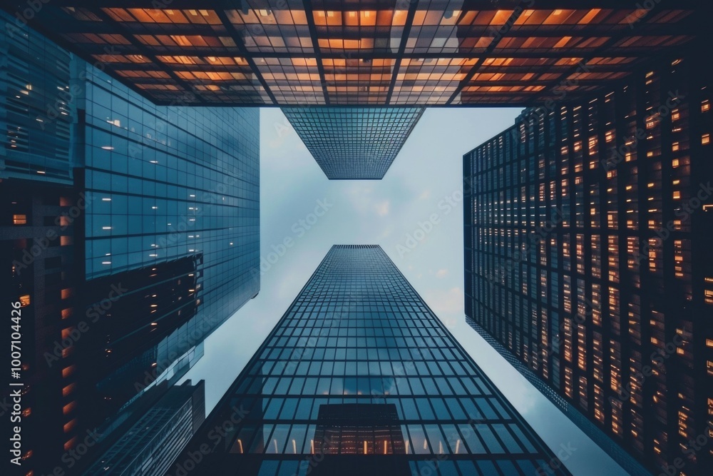 Aufkleber a view looking up at a tall building from the ground, suitable for use in urban or cityscape context