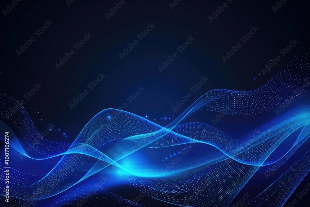 Poster abstract wave pattern on a dark blue background with small dots