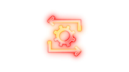 Neon glow arrows gear symbol, Neon icon provisioning package symbol transparent background