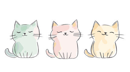 Fototapeta premium vector flat style sitting three cats on white background .Generative AI