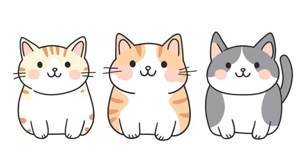 vector flat style sitting three cats on white background .Generative AI