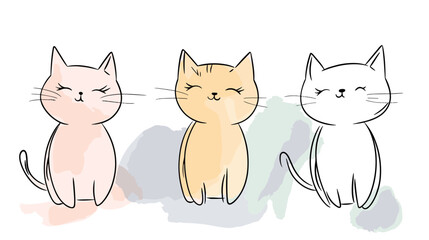 Fototapeta premium vector flat style sitting three cats on white background .Generative AI