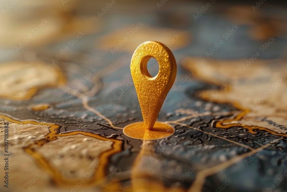 Poster close-up view of a gold pin marking a location on a map