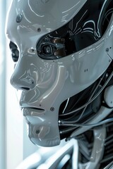 A detailed view of a robot's facial features