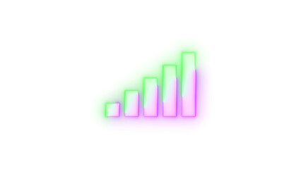 Neon icon signal bars 5 symbol green purple color transparent background