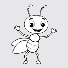 Sweet Cartoon Ant with Big Eyes Icon Vector for Kids Creative Coloring Book Fun.