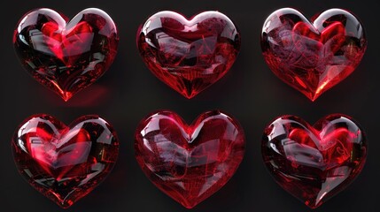 A collection of red hearts arranged on a table, perfect for Valentine's Day or romantic occasions
