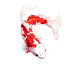 Obraz premium Koi fish with red and white patterns, isolated on a white background.