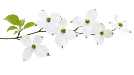 Fototapeta premium Elegant white flowers with green centers, beautifully arranged on a branch, perfect for nature-themed designs and floral illustrations.