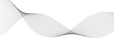 Abstract wavy grey technology lines on transparent background.  Abstract gray curved line for banner design and frequency sound wave line.

