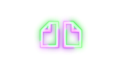 Neon icon two page symbol green purple color transparent background