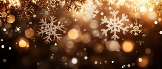 A blurry image of snowflakes with a warm, golden background