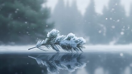 Obraz premium gałąź, zima, śnieg, jezioro, natura, zimowy pejzaż, świerk, las, spokojne, zamrożone jezioro, naturalne światło, śnieżna sceneria, gałązka iglasta, śnieg na gałęzi, zimowy nastrój, spokojna zima, mini