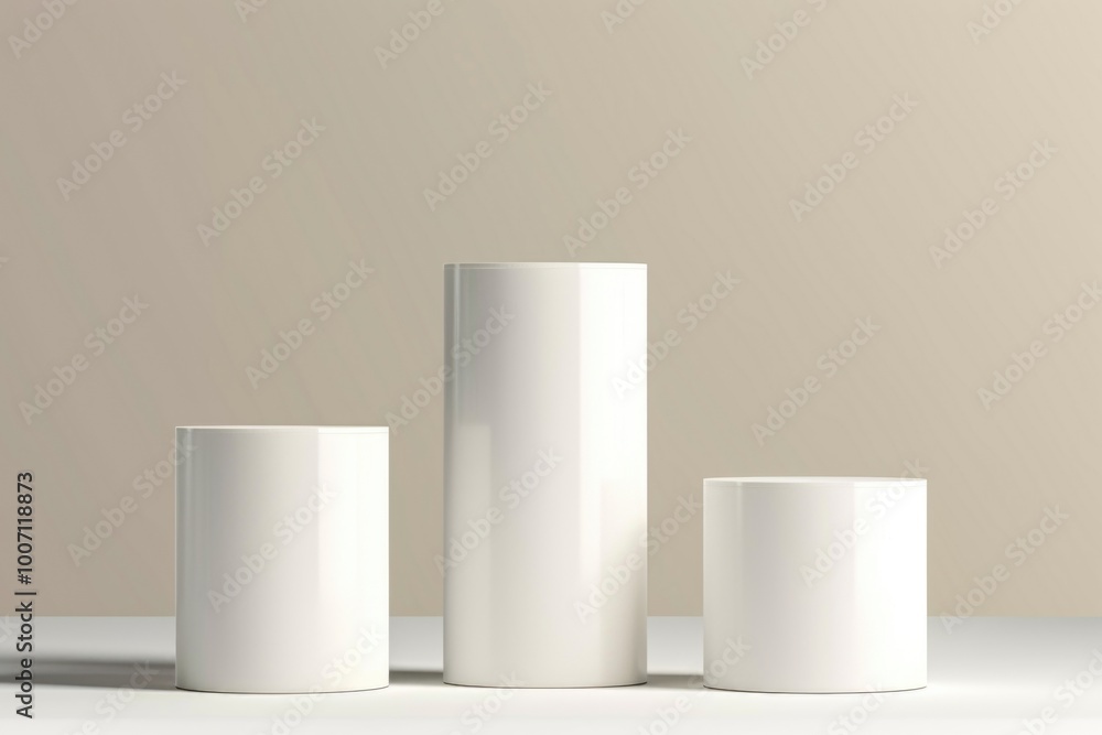 Poster a set of three white vases placed side by side on a table