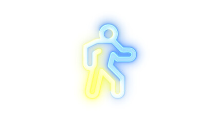 Neon icon walk symbol blue yellow color transparent background