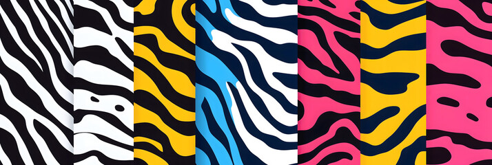 Horizontal illustration of zebra stripes in various colors