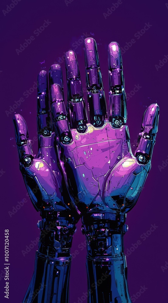 Aufkleber purple robotic hands reaching out with a futuristic design, symbolizing technology and innovation in
