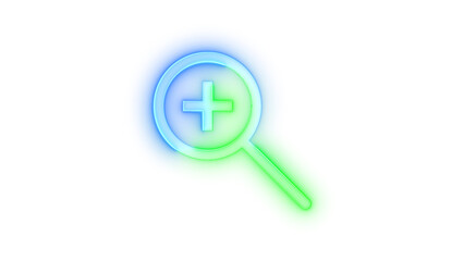 Neon icon zoom in symbol blue green color transparent background