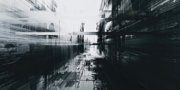 Fototapeta A black and white photograph of a city street at night, great for urban or nightlife themed projects