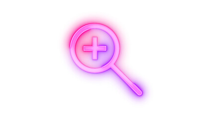 Neon icon zoom in symbol pink purple color transparent background